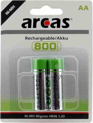 Arcas 2 PILES RECHARGEABLES 1.2V AA 800MH Ni-MH batteries
