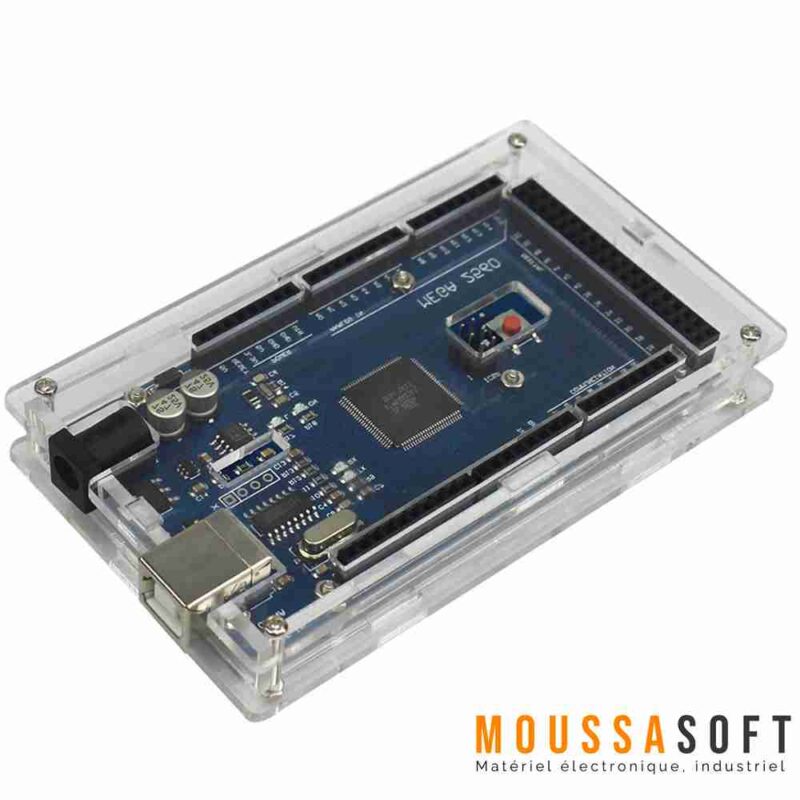 Boîtier Arduino Mega 2560 Transparent en Acrylique est un choix parfait pour les amateurs de technologies et les créateurs de projets. Ce boîtier est fabriqué à partir de matériaux de haute qualité, ce qui en fait une solution durable pour protéger votre carte Arduino Maroc.