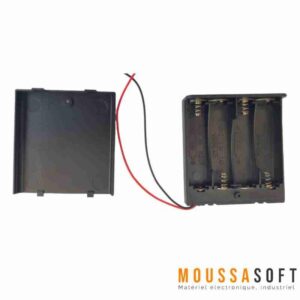 Image d'une porte piles pour 4 piles AA avec câble d'alimentation.