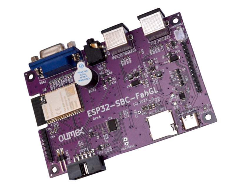 Olimex ESP32-SBC-FabGL : La carte rétro avec DOS, VGA et connecteurs clavier/souris PS/2