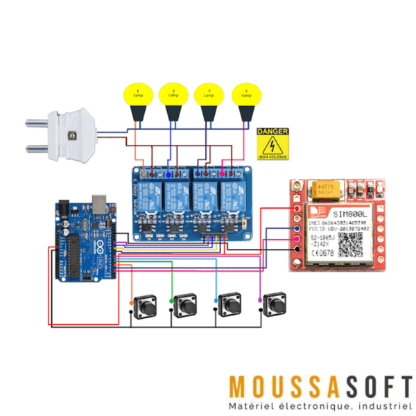 Projet de domotique utilisant SIM800L, Arduino et des boutons poussoirs ...