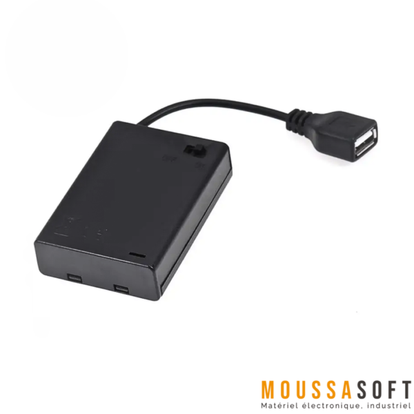 Boîtier Piles AA x3 avec USB et Interrupteur Maroc.
