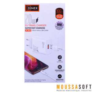 Chargeur rapide DINEX Micro USB 5V 3A 20W, pour une charge efficace de vos appareils, Maroc