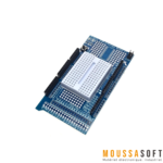 Shield de Prototype à Breadboard pour Arduino Mega avec emplacement pour mini breadboard et double face adhésive.