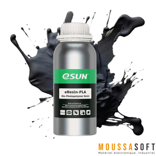 eResin PLA Noir 500ml pour impressions 3D détaillées et écologiques, Vente au Maroc.