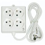 Multiprise 4x2P+T Câble 3m Blanc