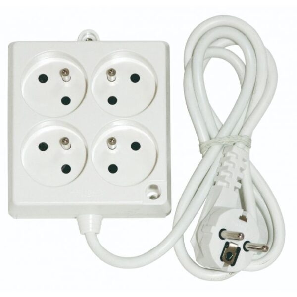 Multiprise 4x2P+T Câble 3m Blanc