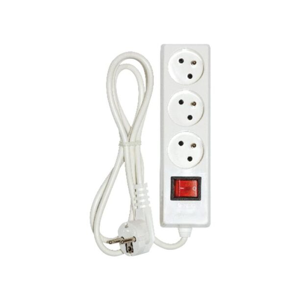 Multiprise 3x2P+T Câble 1,5m Blanc