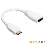 Câble Mini HDMI Mâle vers HDMI Femelle 15 cm Blanc