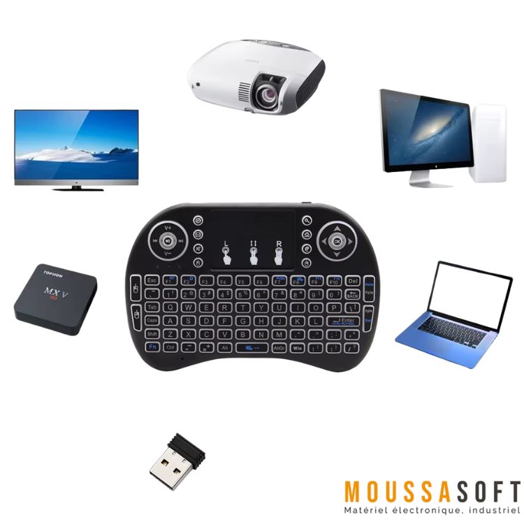 Mini Clavier Sans Fil avec Touchpad et Rétroéclairage – Smart TV, Android Box, PC